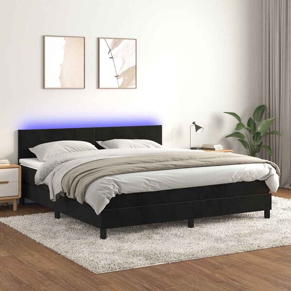 Box spring postel s matrací a LED černá 160x200 cm samet 3134293