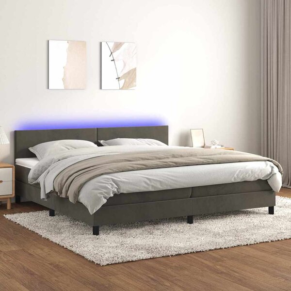 Box spring postel s matrací a LED tmavě šedá 200x200 cm samet 3134304