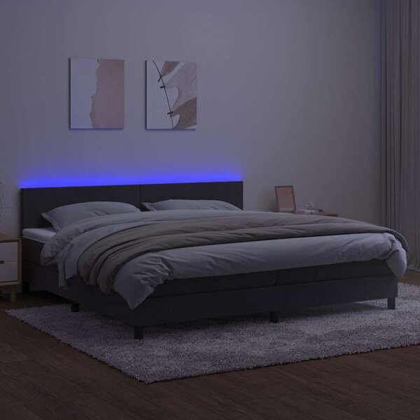 Box spring postel s matrací a LED tmavě šedá 200x200 cm samet 3134304