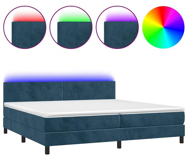 Box spring postel s matrací a LED tmavě modrá 200x200 cm samet 3134307
