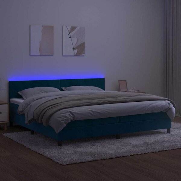 Box spring postel s matrací a LED tmavě modrá 200x200 cm samet 3134307