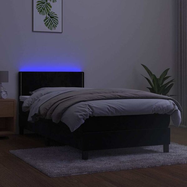 Box spring postel s matrací a LED černá 100x200 cm samet 3134329