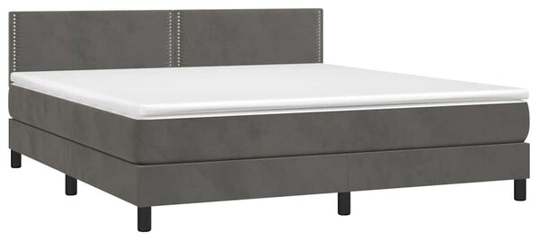Box spring postel s matrací a LED tmavě šedá 160x200 cm samet 3134352
