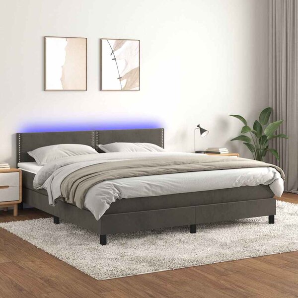 Box spring postel s matrací a LED tmavě šedá 160x200 cm samet 3134352