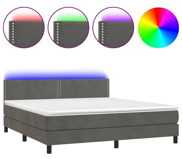 Box spring postel s matrací a LED tmavě šedá 160x200 cm samet 3134352