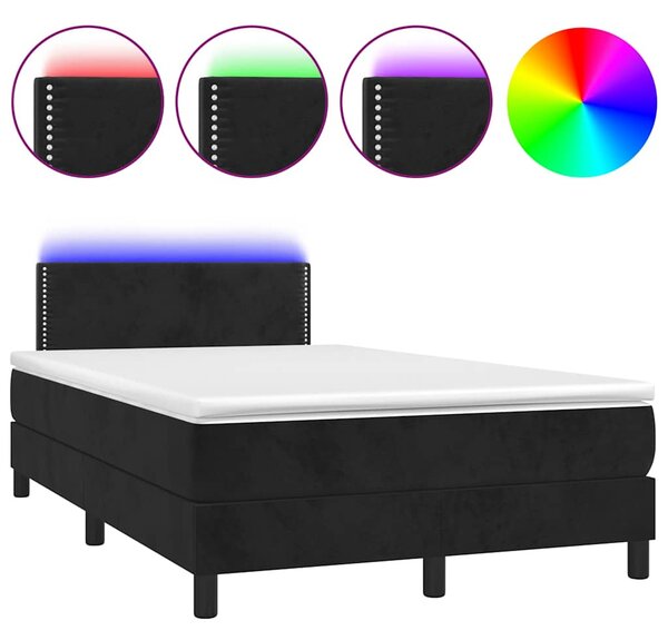 Box spring postel s matrací a LED černá 120x200 cm samet 3134335