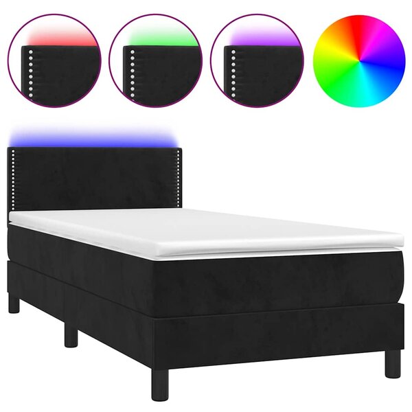 Box spring postel s matrací a LED černá 100x200 cm samet 3134329