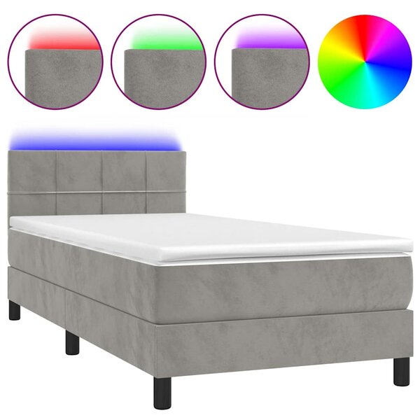 Box spring postel s matrací a LED světle šedá 80 x 200 cm samet 3134369