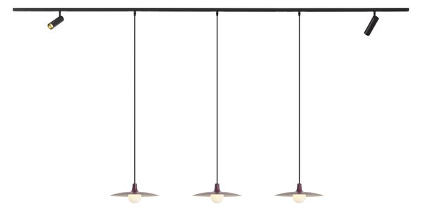 Moderní kolejnicový systém černý se 2 bodovými světly a 3 závěsnými svítidly fialový 1-fázový - Slimline Uzzy Panzi