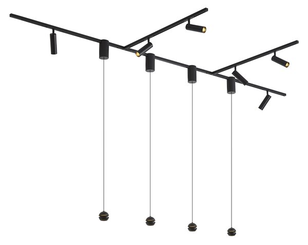 Moderní kolejnicový systém černý s 6 bodovými světly a 4 závěsnými svítidly Easylift 1-fázový - Slimline Uzzy Tira