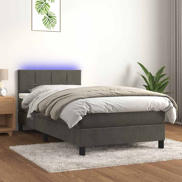 Box spring postel s matrací a LED tmavě šedá 80 x 200 cm samet 3134370