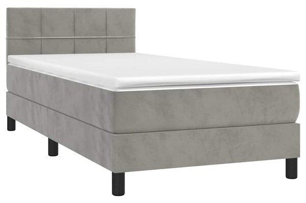 Box spring postel s matrací a LED světle šedá 80 x 200 cm samet 3134369