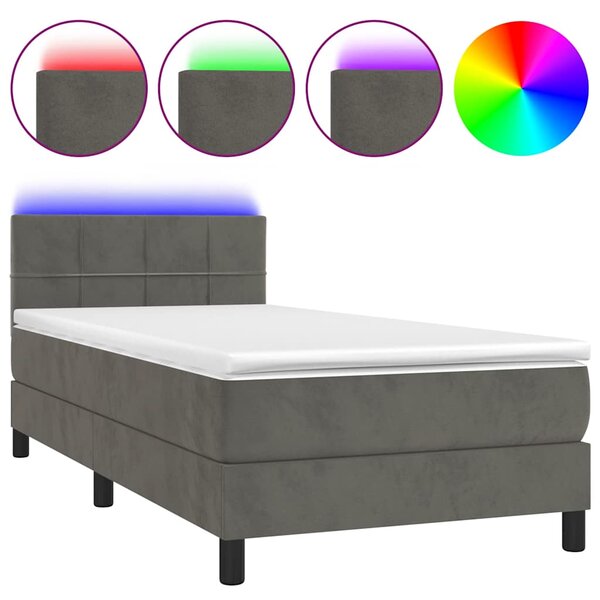 Box spring postel s matrací a LED tmavě šedá 80 x 200 cm samet 3134370
