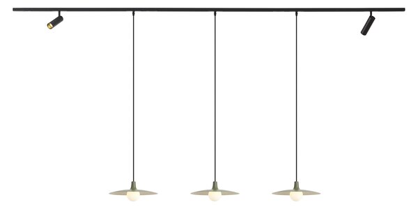 Moderní kolejnicový systém černý se 2 bodovými světly a 3 závěsnými svítidly zelený 1-fázový - Slimline Uzzy Panzi