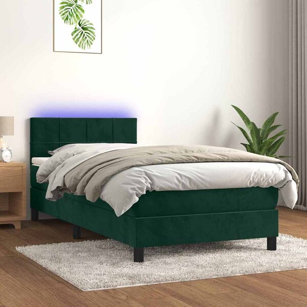 Box spring postel s matrací a LED tmavě zelená 80x200 cm samet 3134372
