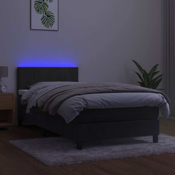 Box spring postel s matrací a LED tmavě šedá 80 x 200 cm samet 3134370