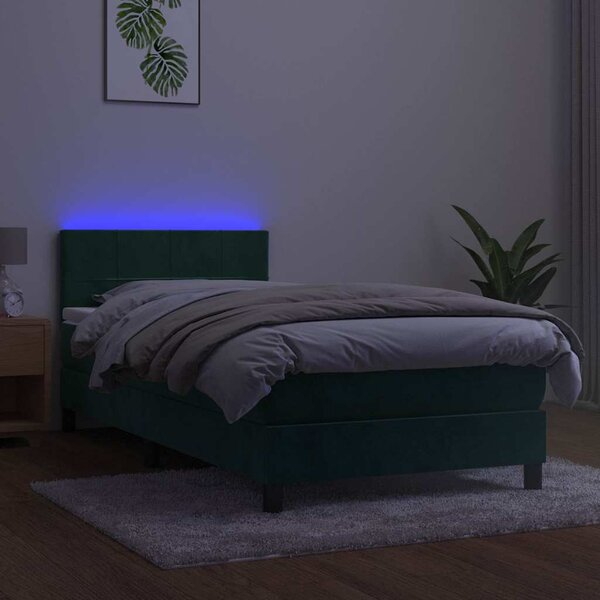 Box spring postel s matrací a LED tmavě zelená 80x200 cm samet 3134372