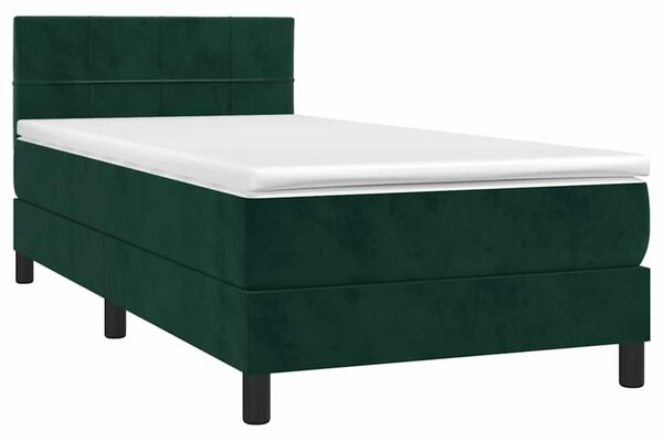Box spring postel s matrací a LED tmavě zelená 80x200 cm samet 3134372