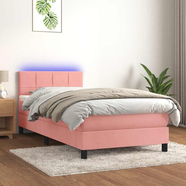 Box spring postel s matrací a LED růžová 80 x 200 cm samet 3134374