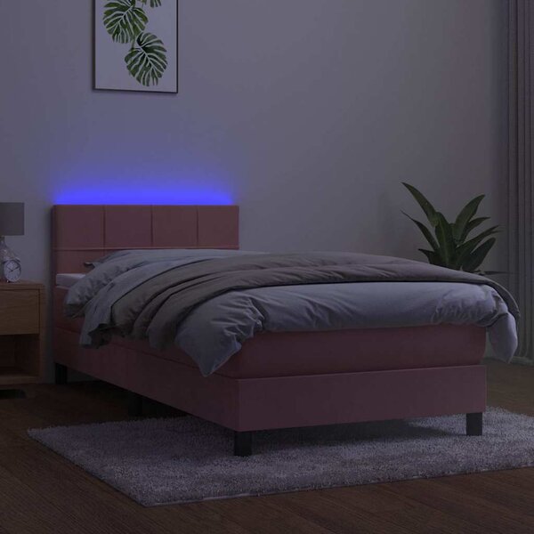 Box spring postel s matrací a LED růžová 80 x 200 cm samet 3134374