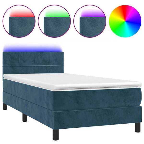 Box spring postel s matrací a LED tmavě modrá 80 x 200 cm samet 3134373