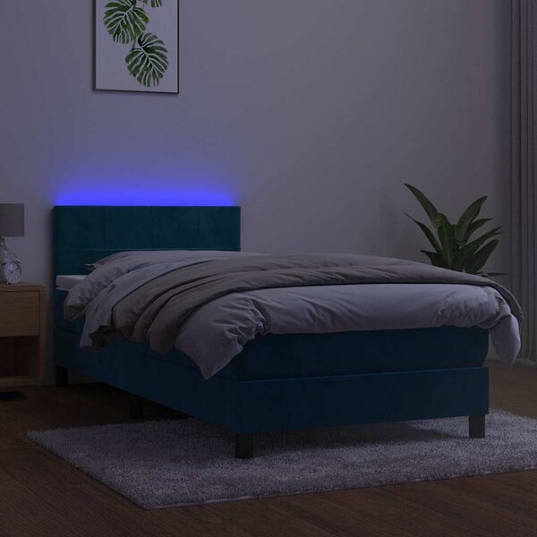 Box spring postel s matrací a LED tmavě modrá 80 x 200 cm samet 3134373