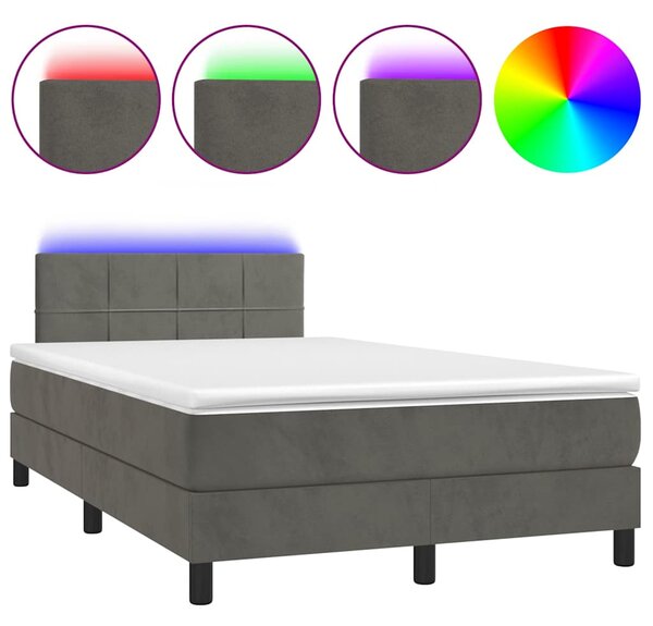 Box spring postel s matrací a LED tmavě šedá 120x200 cm samet 3134394