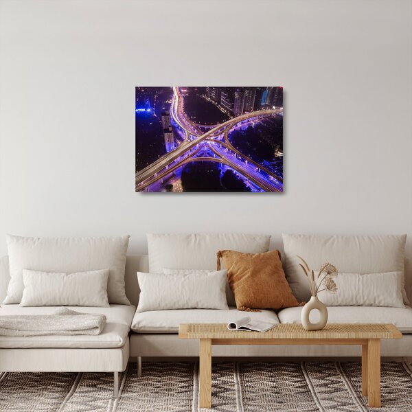 Skleněný obraz velké křižovatky v noci (70x50 cm)