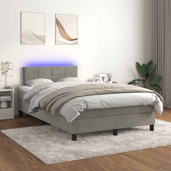 Box spring postel s matrací a LED světle šedá 120x200 cm samet 3134393