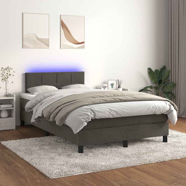 Box spring postel s matrací a LED tmavě šedá 120x200 cm samet 3134394