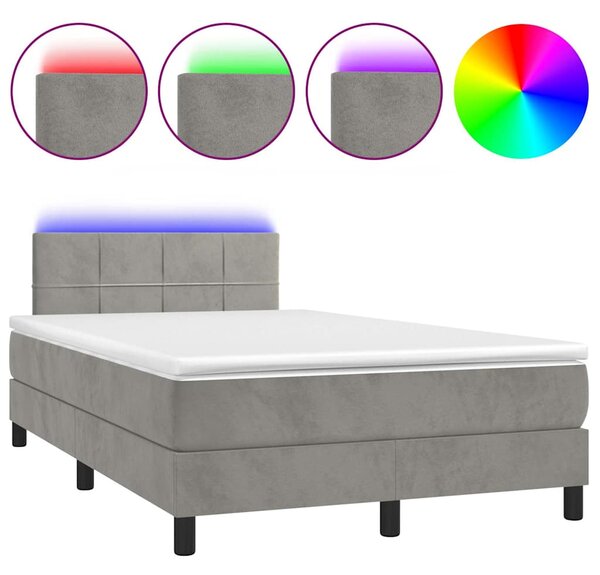 Box spring postel s matrací a LED světle šedá 120x200 cm samet 3134393