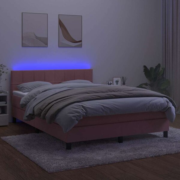 Box spring postel s matrací a LED růžová 140x190 cm samet 3134404