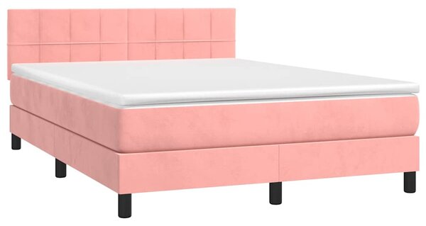 Box spring postel s matrací a LED růžová 140x190 cm samet 3134404