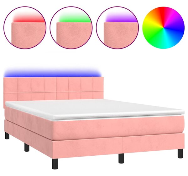 Box spring postel s matrací a LED růžová 140x190 cm samet 3134404