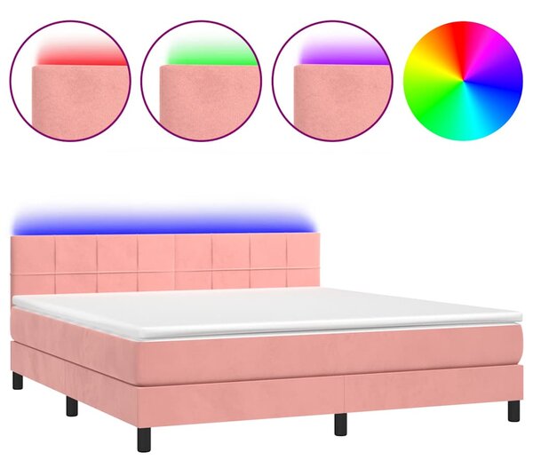 Box spring postel s matrací a LED růžová 160x200 cm samet 3134416