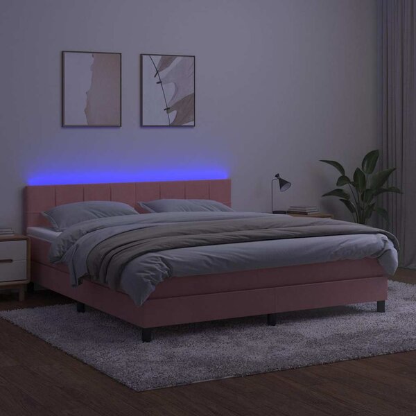 Box spring postel s matrací a LED růžová 160x200 cm samet 3134416