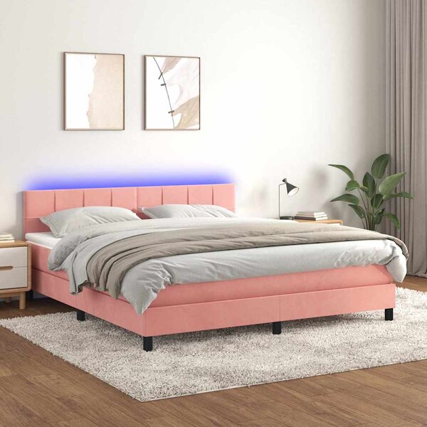 Box spring postel s matrací a LED růžová 160x200 cm samet 3134416