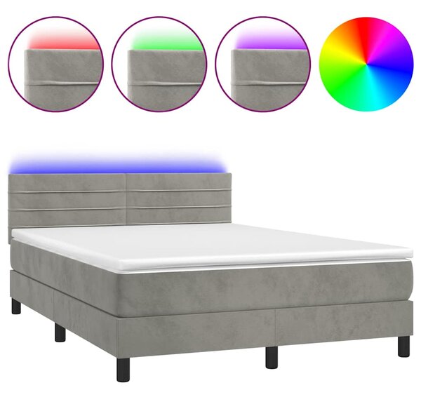 Box spring postel s matrací a LED světle šedá 140x200 cm samet 3134465