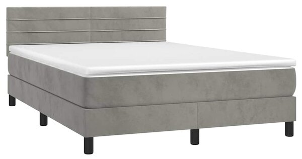 Box spring postel s matrací a LED světle šedá 140x200 cm samet 3134465