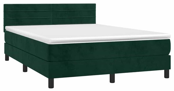 Box spring postel s matrací a LED tmavě zelená 140x190 cm samet 3134462