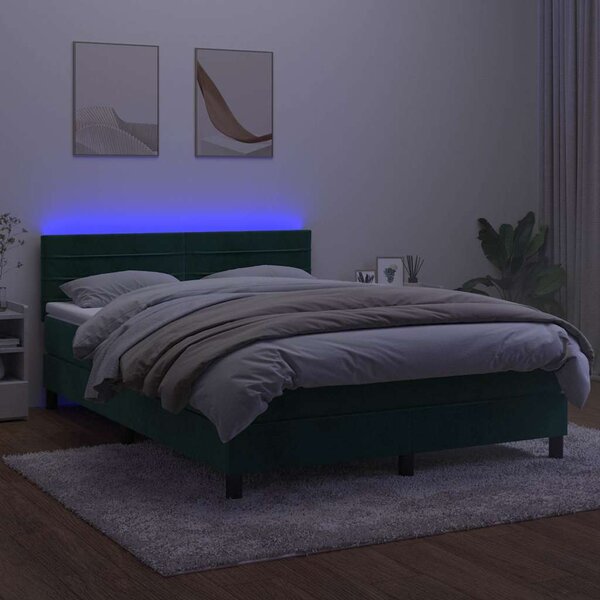 Box spring postel s matrací a LED tmavě zelená 140x190 cm samet 3134462
