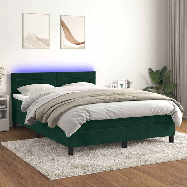 Box spring postel s matrací a LED tmavě zelená 140x190 cm samet 3134462