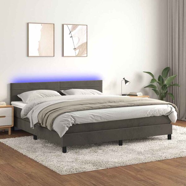 Box spring postel s matrací a LED tmavě šedá 160x200 cm samet 3134472