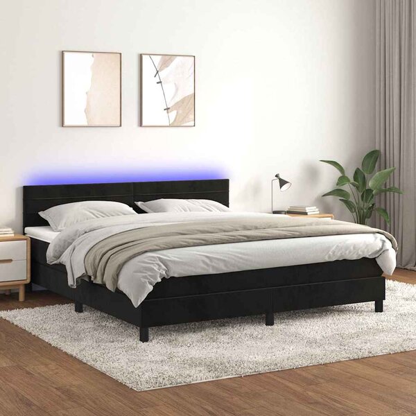Box spring postel s matrací a LED černá 160x200 cm samet 3134473