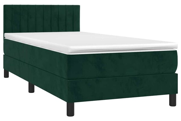 Box spring postel s matrací a LED tmavě zelená 80x200 cm samet 3134492