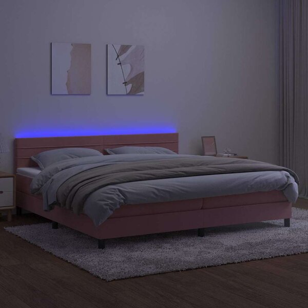 Box spring postel s matrací a LED růžová 200x200 cm samet 3134488