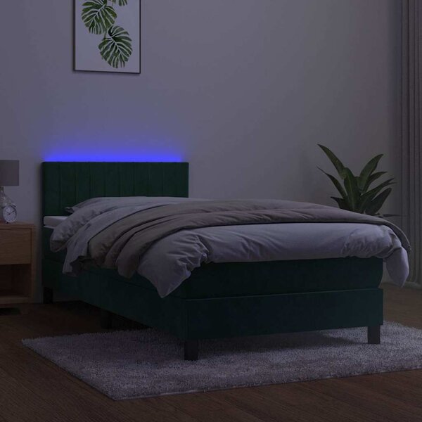 Box spring postel s matrací a LED tmavě zelená 80x200 cm samet 3134492