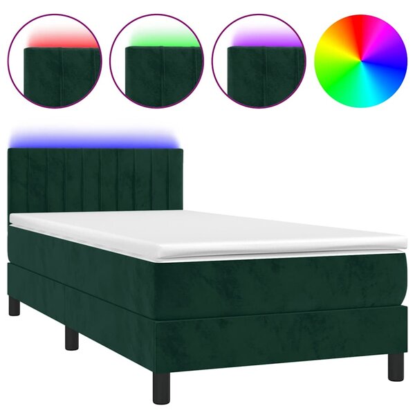 Box spring postel s matrací a LED tmavě zelená 80x200 cm samet 3134492