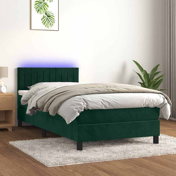 Box spring postel s matrací a LED tmavě zelená 80x200 cm samet 3134492
