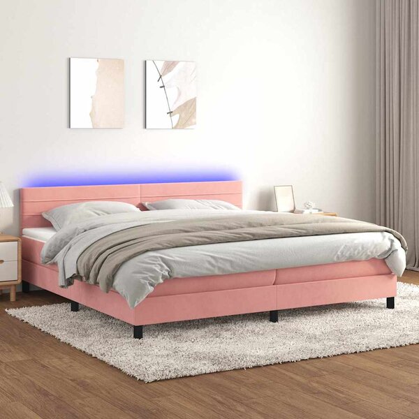 Box spring postel s matrací a LED růžová 200x200 cm samet 3134488